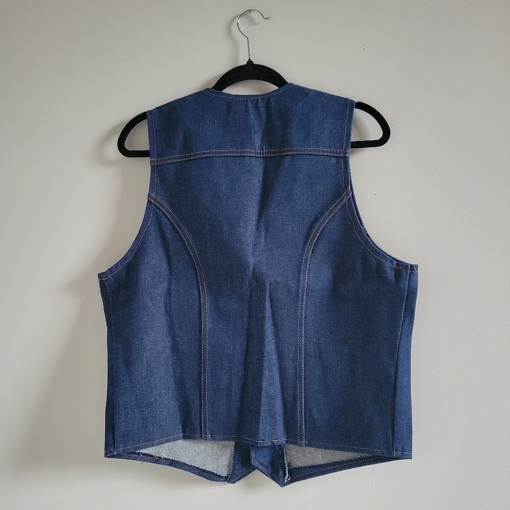 Vintage 70s Wrangler 100% Cotton Denim Vest Size Large (Unisex) - Picture 7 of 8